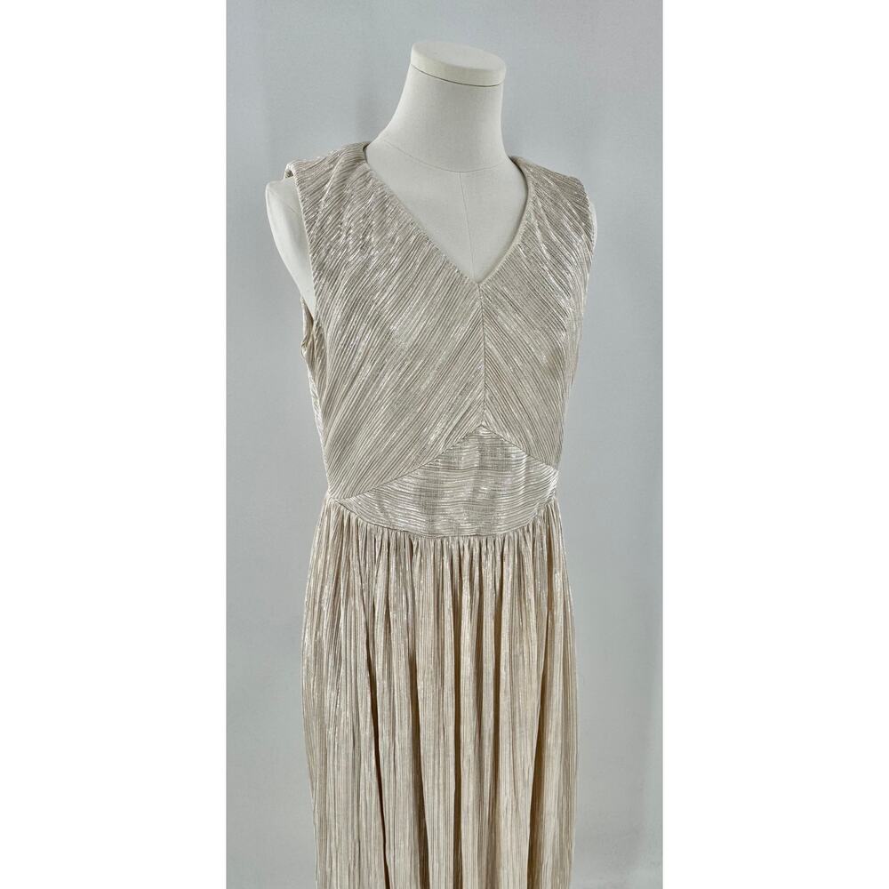 Ivy & Blu Ivory Gold Dress Midi Sleeveless Party Occasion Metallic 6 M